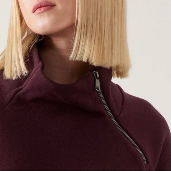 Athleta Cozy Karma Asym Pullover Maroon SP Petite - Picture 3 of 6